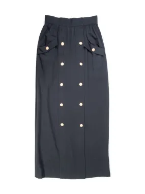 Oscar De La Renta Vintage Buttoned Maxi Skirt Black Gold