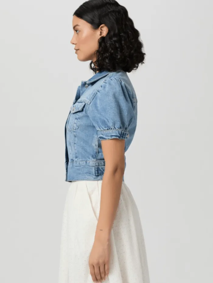 Paige Women's KENDRA Short Sleeved Denim Jacket In Blue 8645635-B187 Col WB187