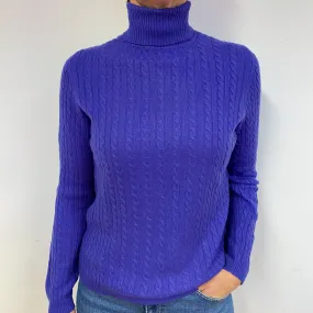 Pansy Purple Cable Cashmere Polo Neck Jumper Medium