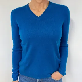 Peacock Blue Cashmere Cashmere V-Neck Jumper Medium