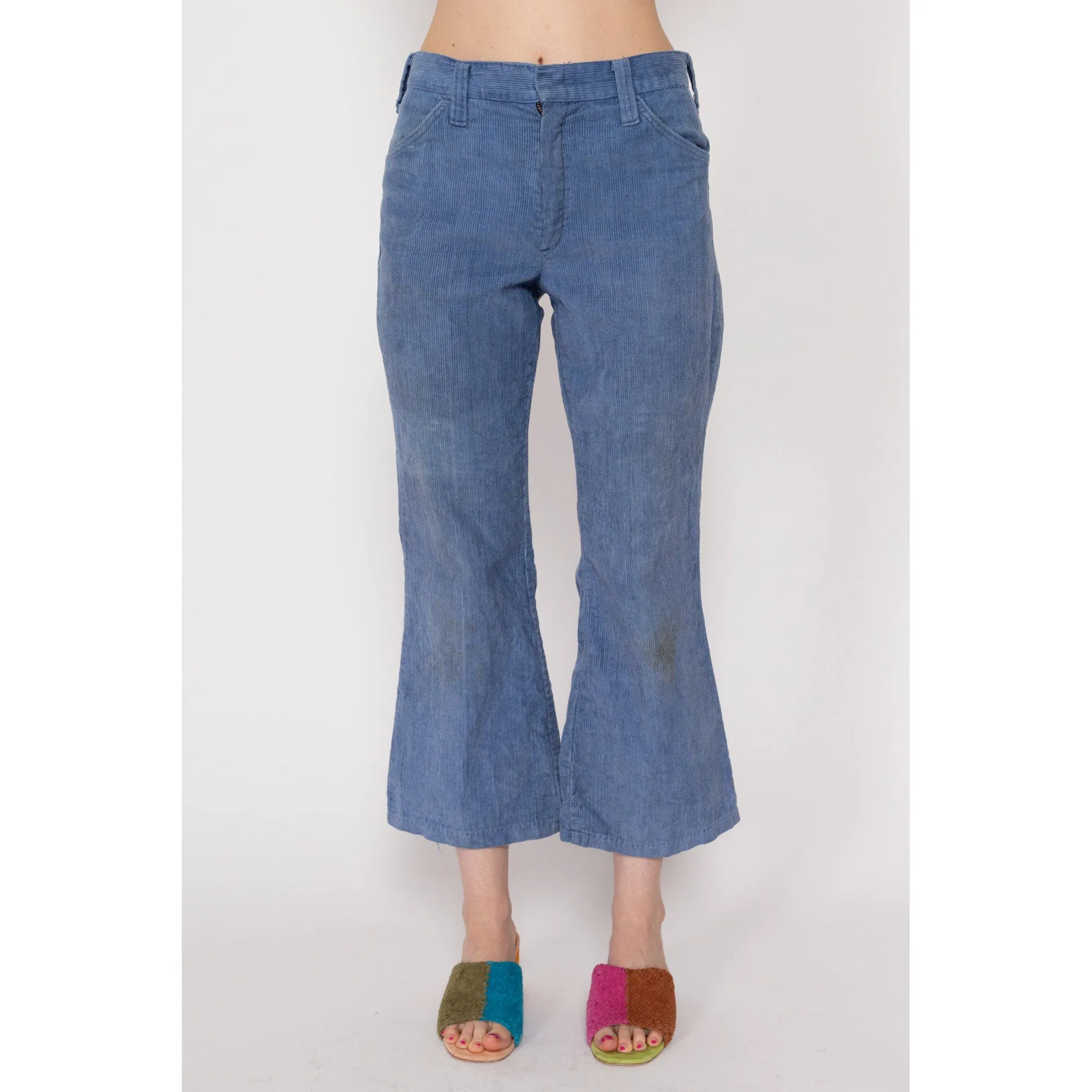 Petite XS 70s Blue Corduroy Kick Flare Pants