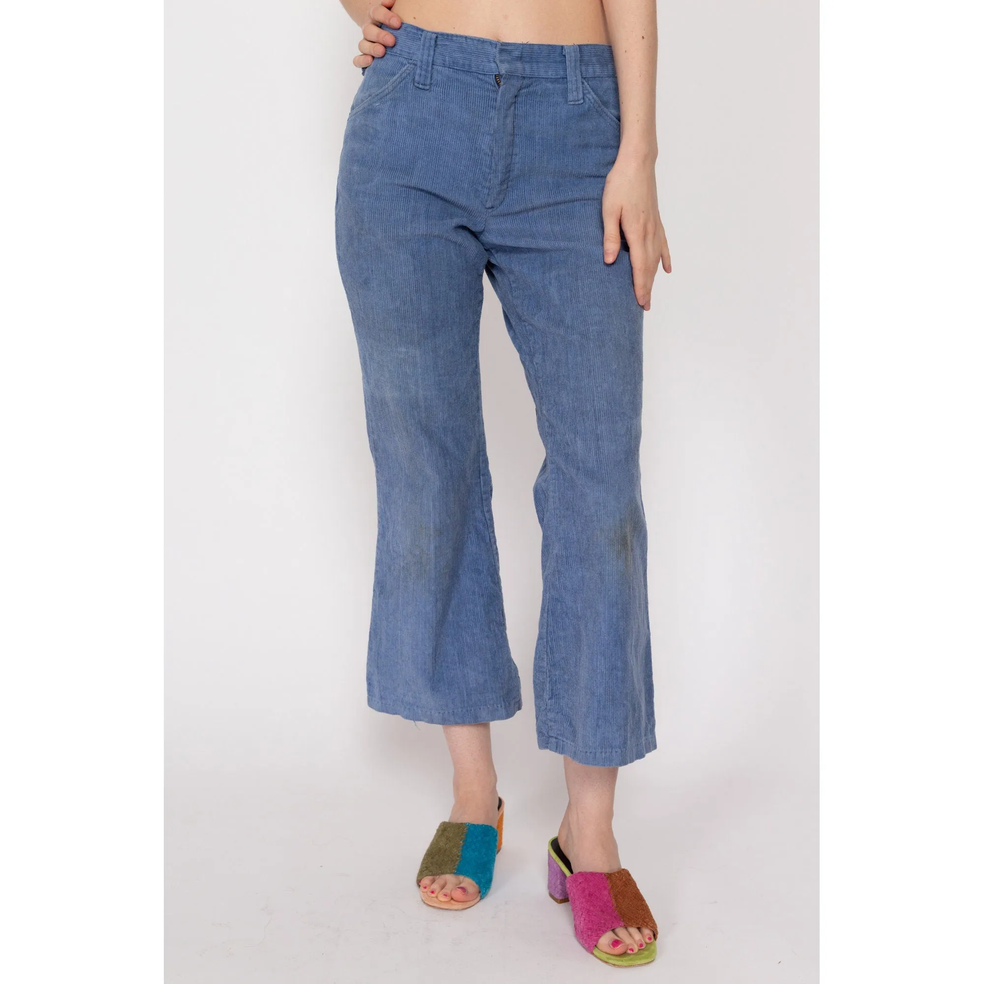 Petite XS 70s Blue Corduroy Kick Flare Pants