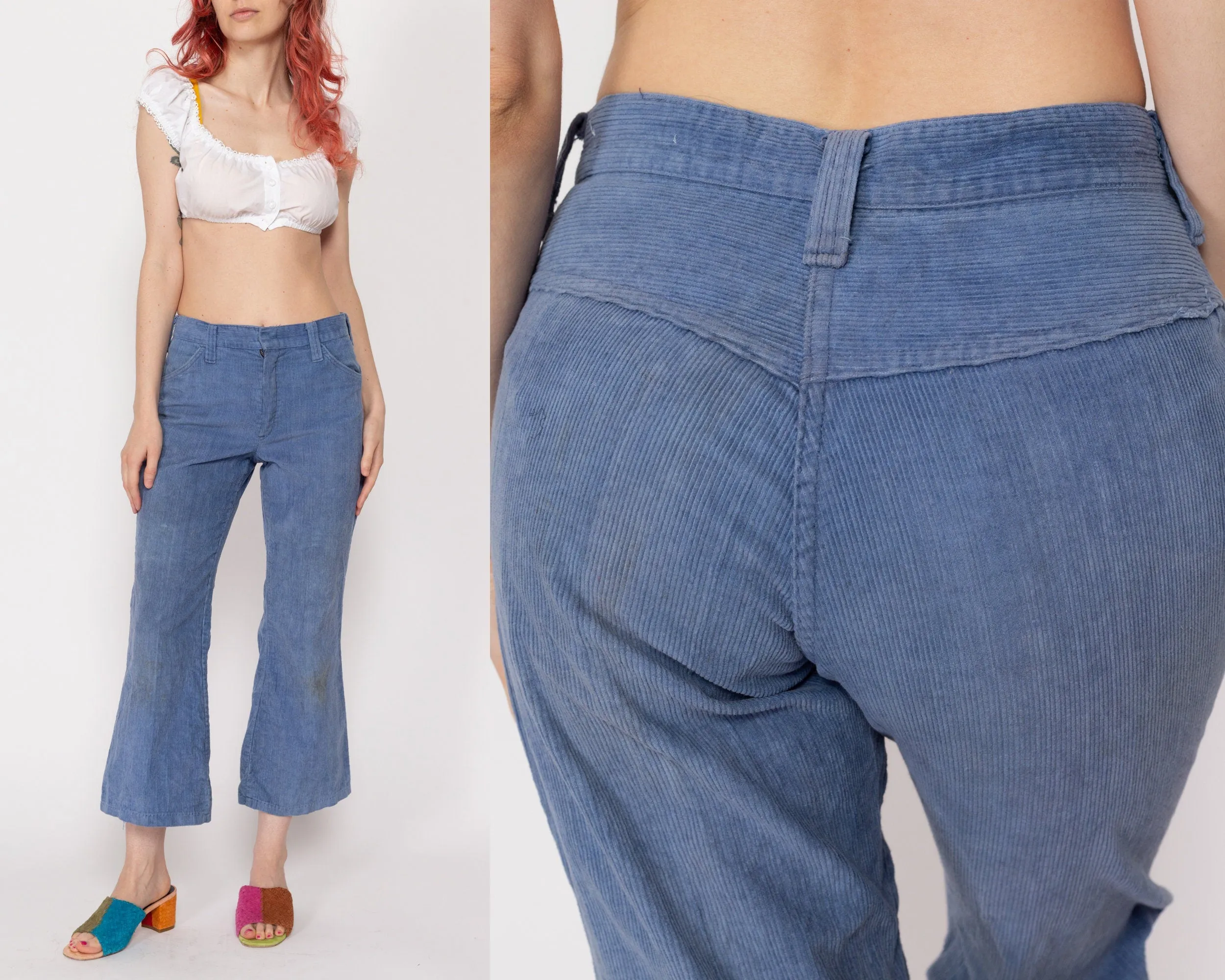 Petite XS 70s Blue Corduroy Kick Flare Pants