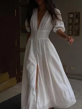 Puff Sleeve Slim Fit Slit Maxi Skirt