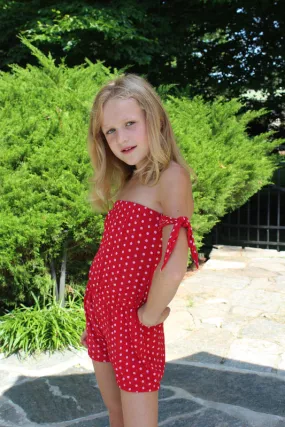 RED WHITE DOT ROMPER TIES