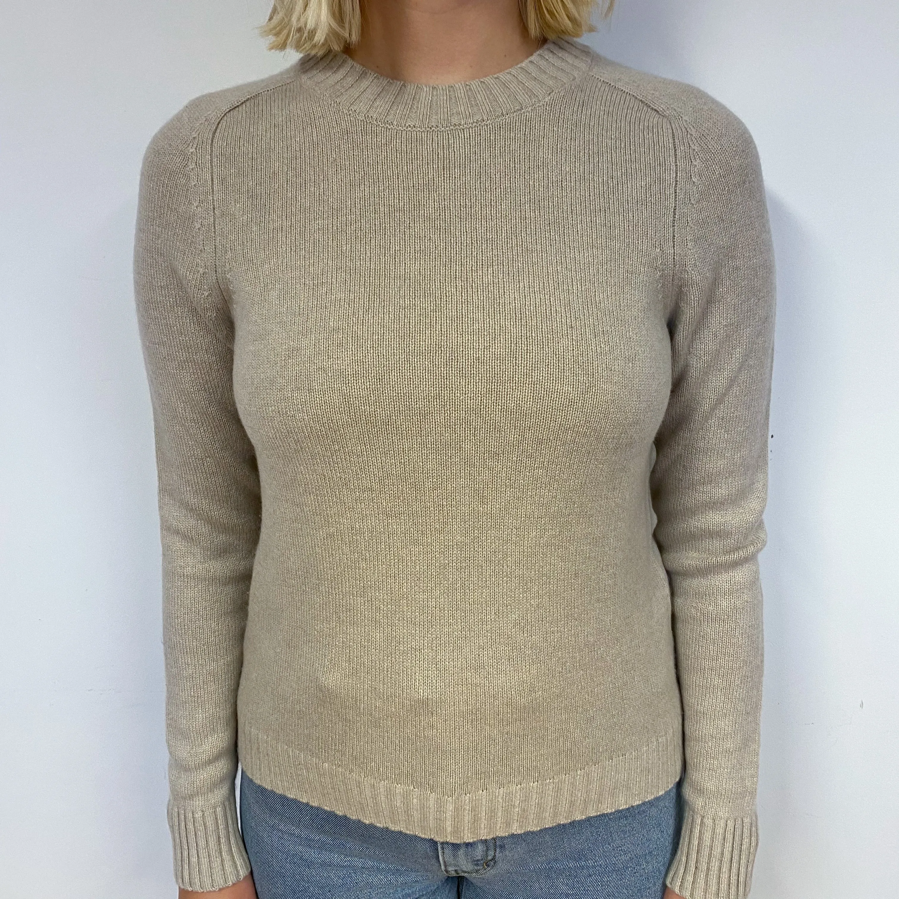 Sand Beige Cashmere Crew Neck Jumper Small