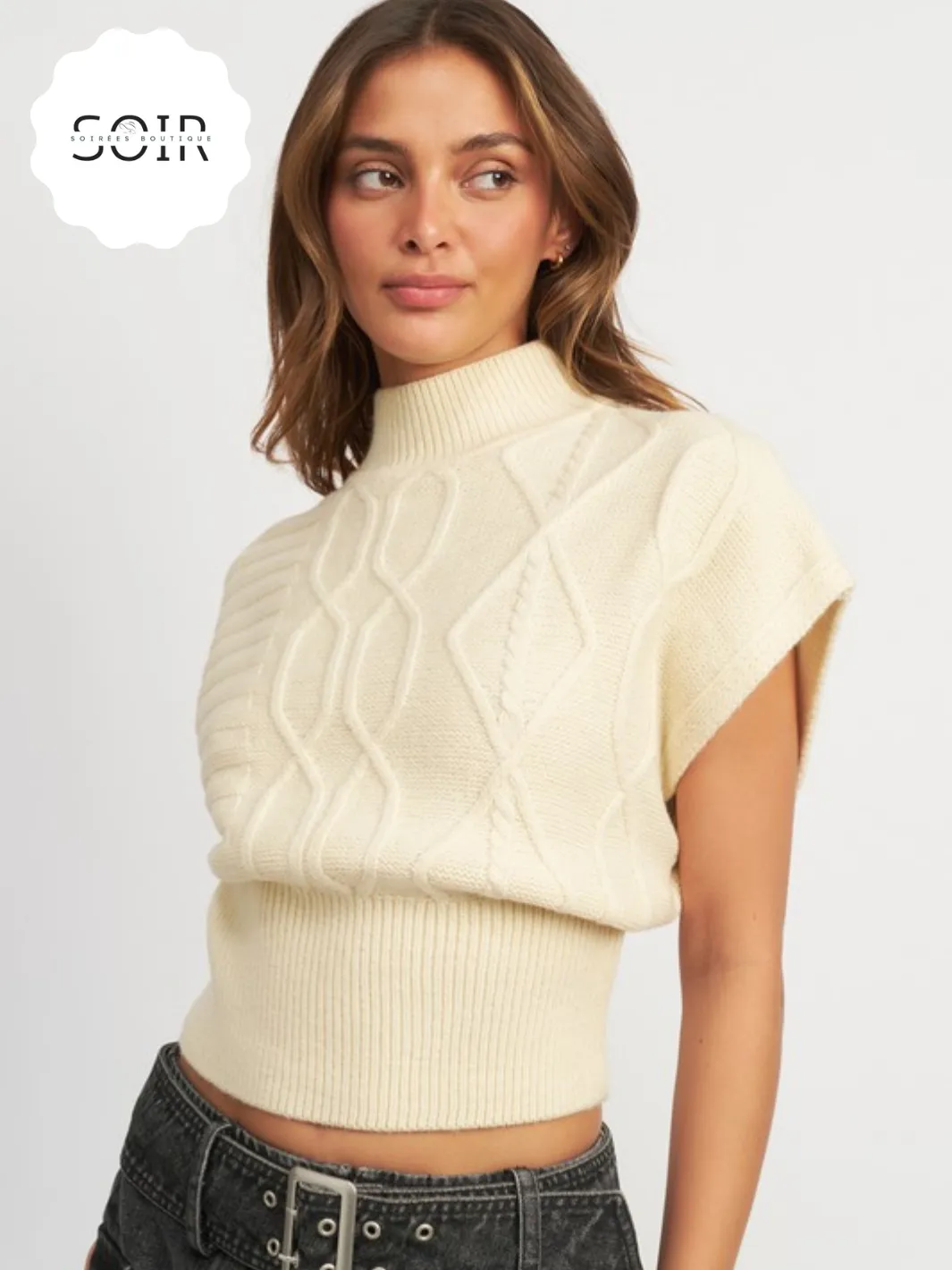 Sandstone Ribbed Turtleneck Vest