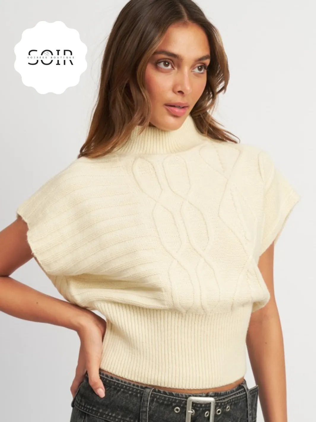 Sandstone Ribbed Turtleneck Vest