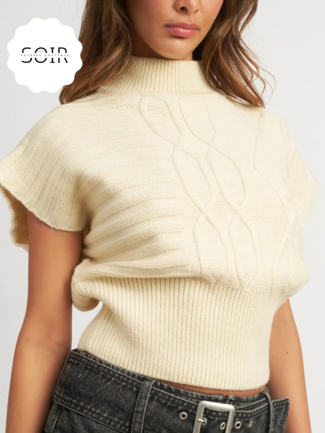 Sandstone Ribbed Turtleneck Vest
