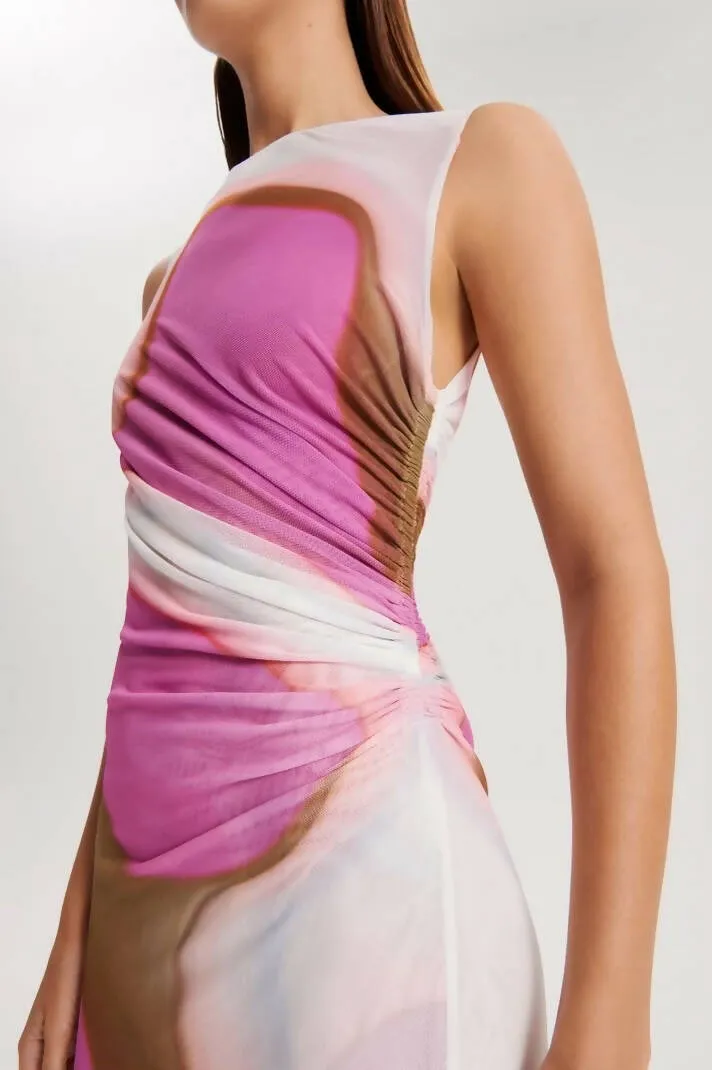 Scanlan Theodore Italian Watercolour Dress in Pink Tan