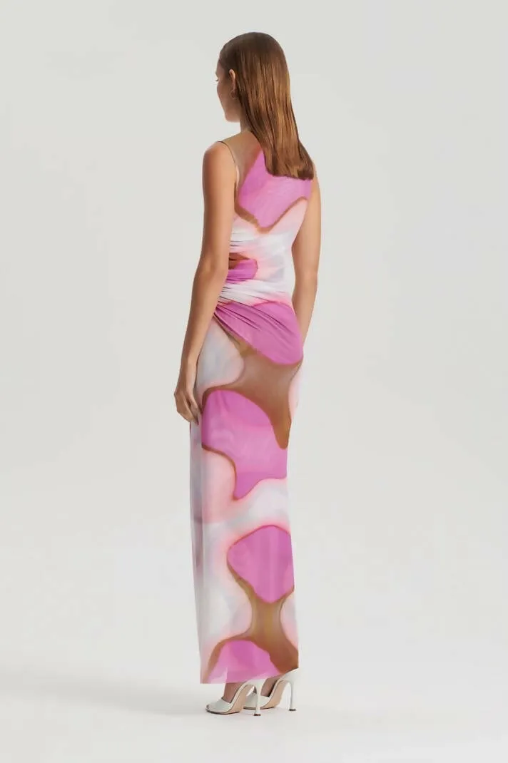 Scanlan Theodore Italian Watercolour Dress in Pink Tan