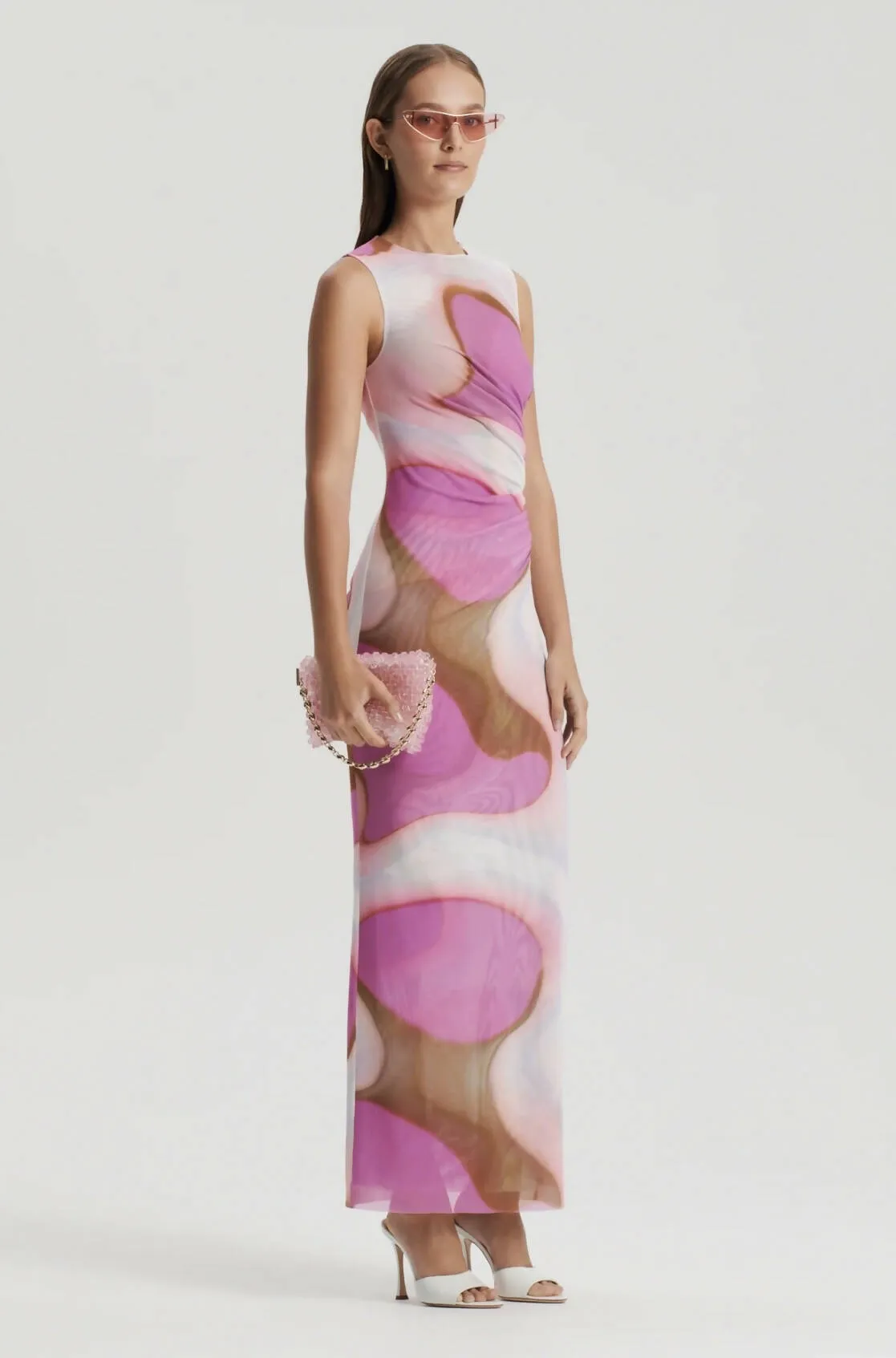 Scanlan Theodore Italian Watercolour Dress in Pink Tan