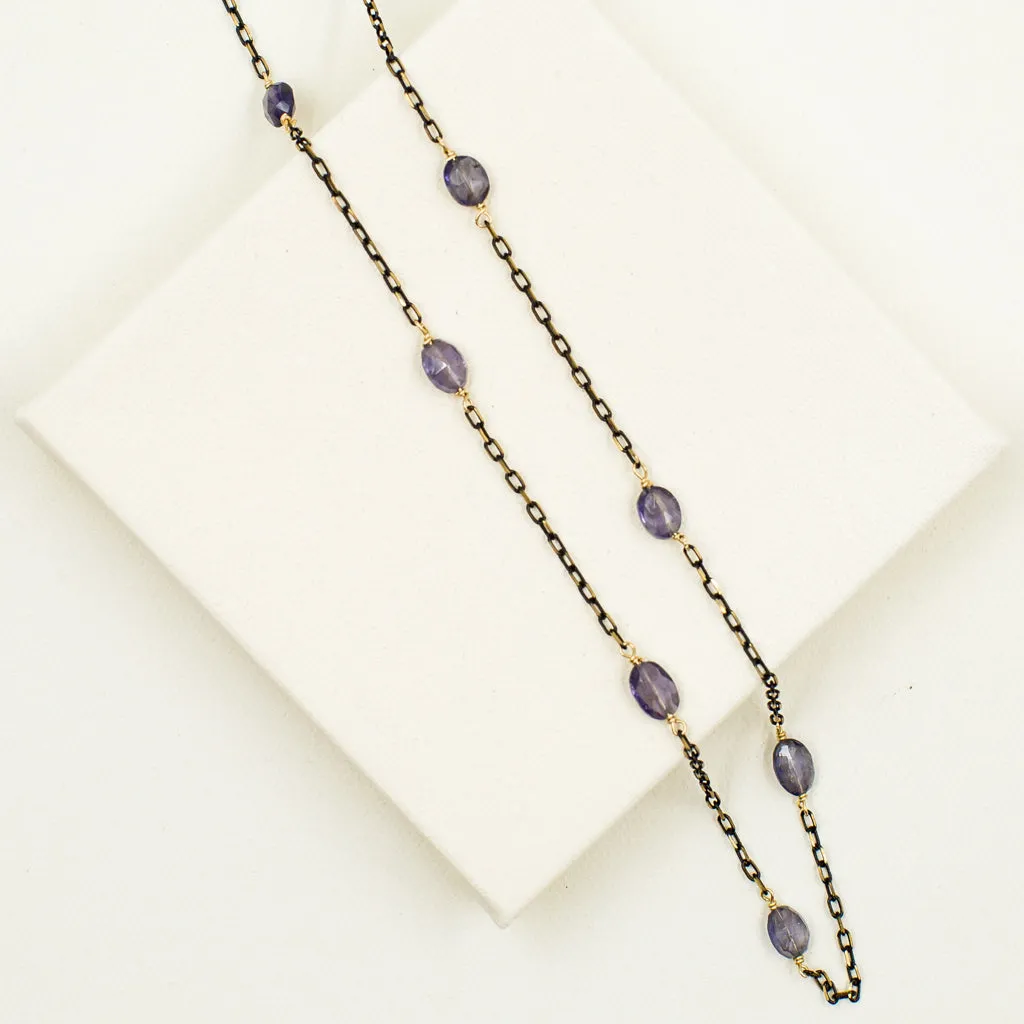 Scattered Iolite on Black & Gold Chain Necklace