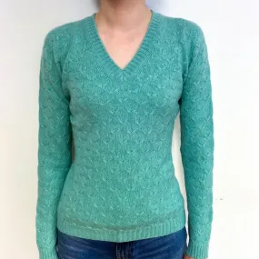 Scottish Estuary Green Cashmere V-Neck Jumper Extra Small