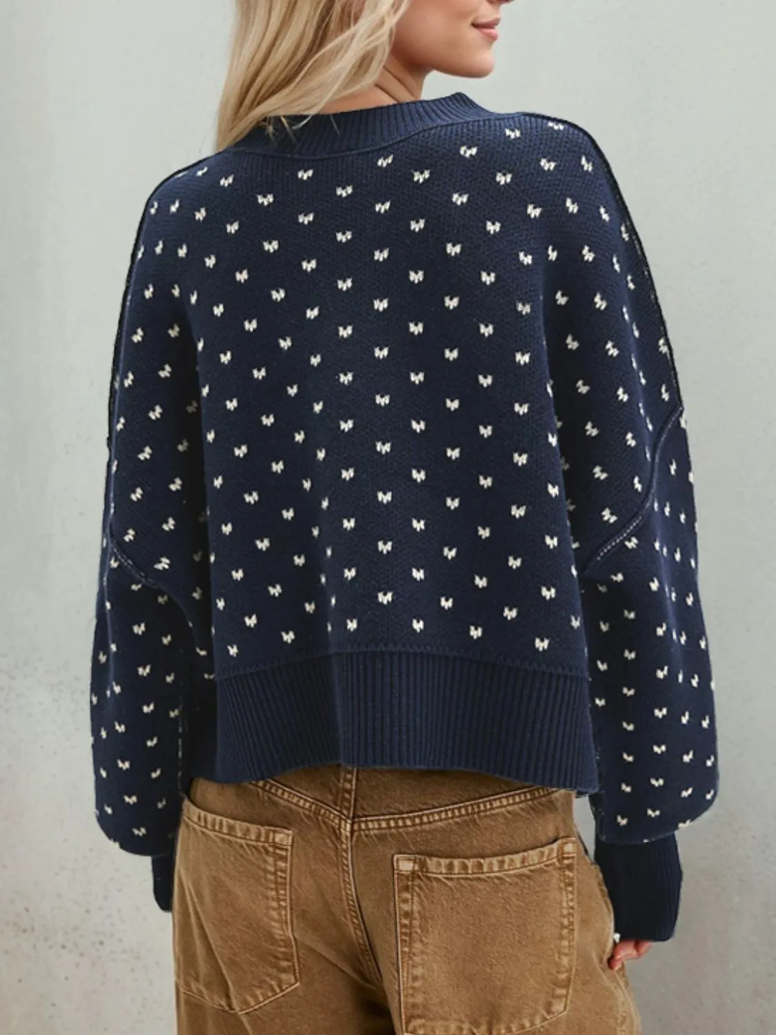 Slit Round Neck Long Sleeve Sweater | Winter Fashion | Christmas Fashion