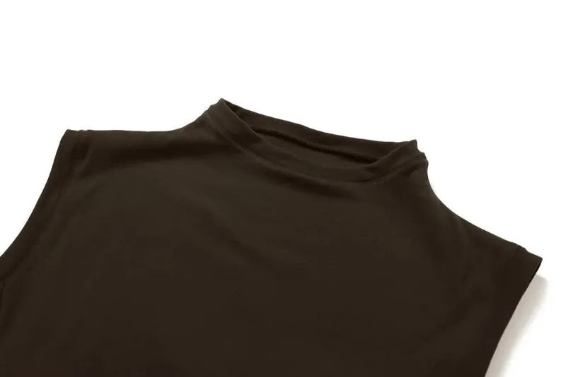 Solid Color Stretchy Turtleneck Sleevless Top And High Waisted Legging Set