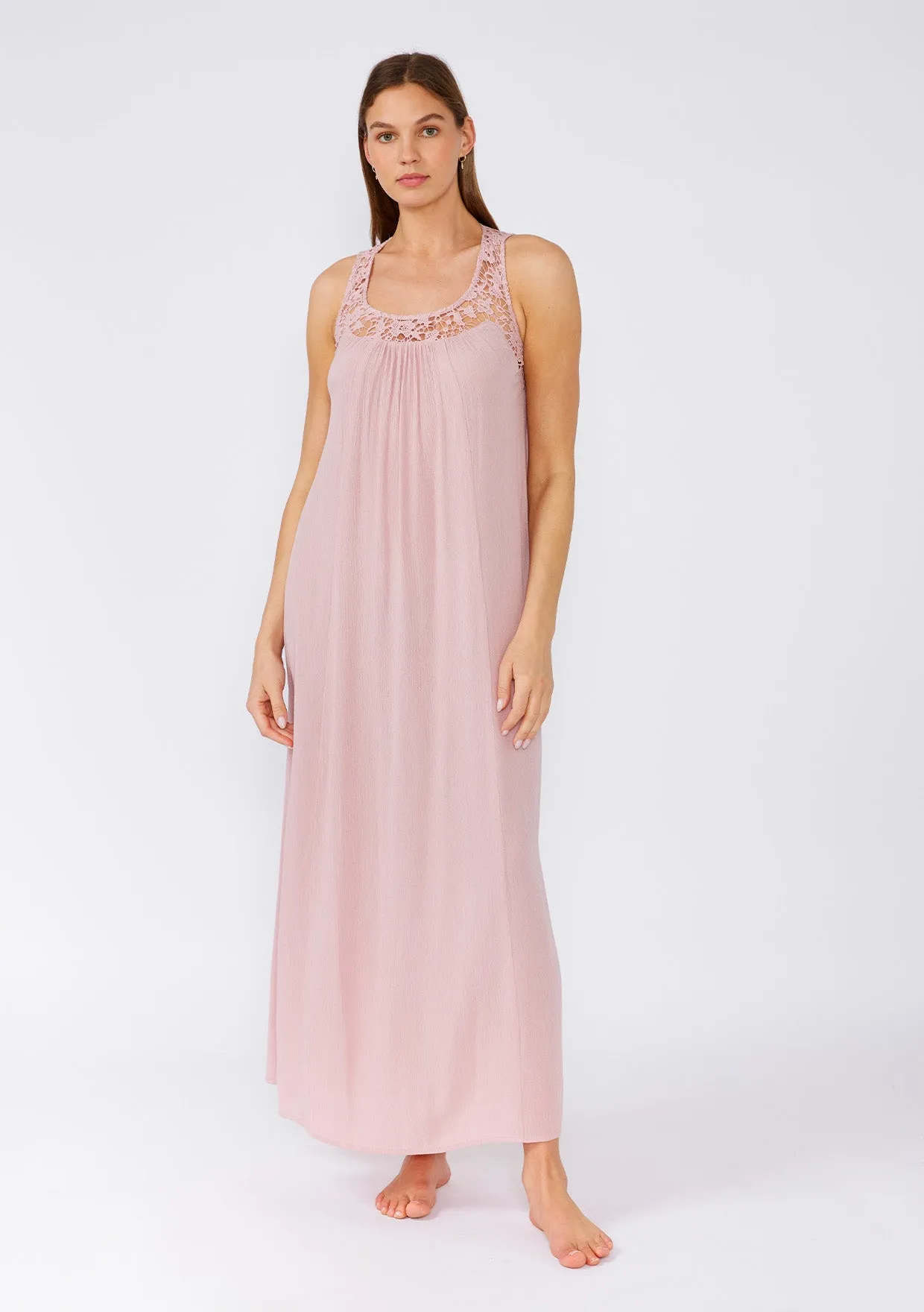 Solid Crochet Lace Sleeveless Maxi Dress