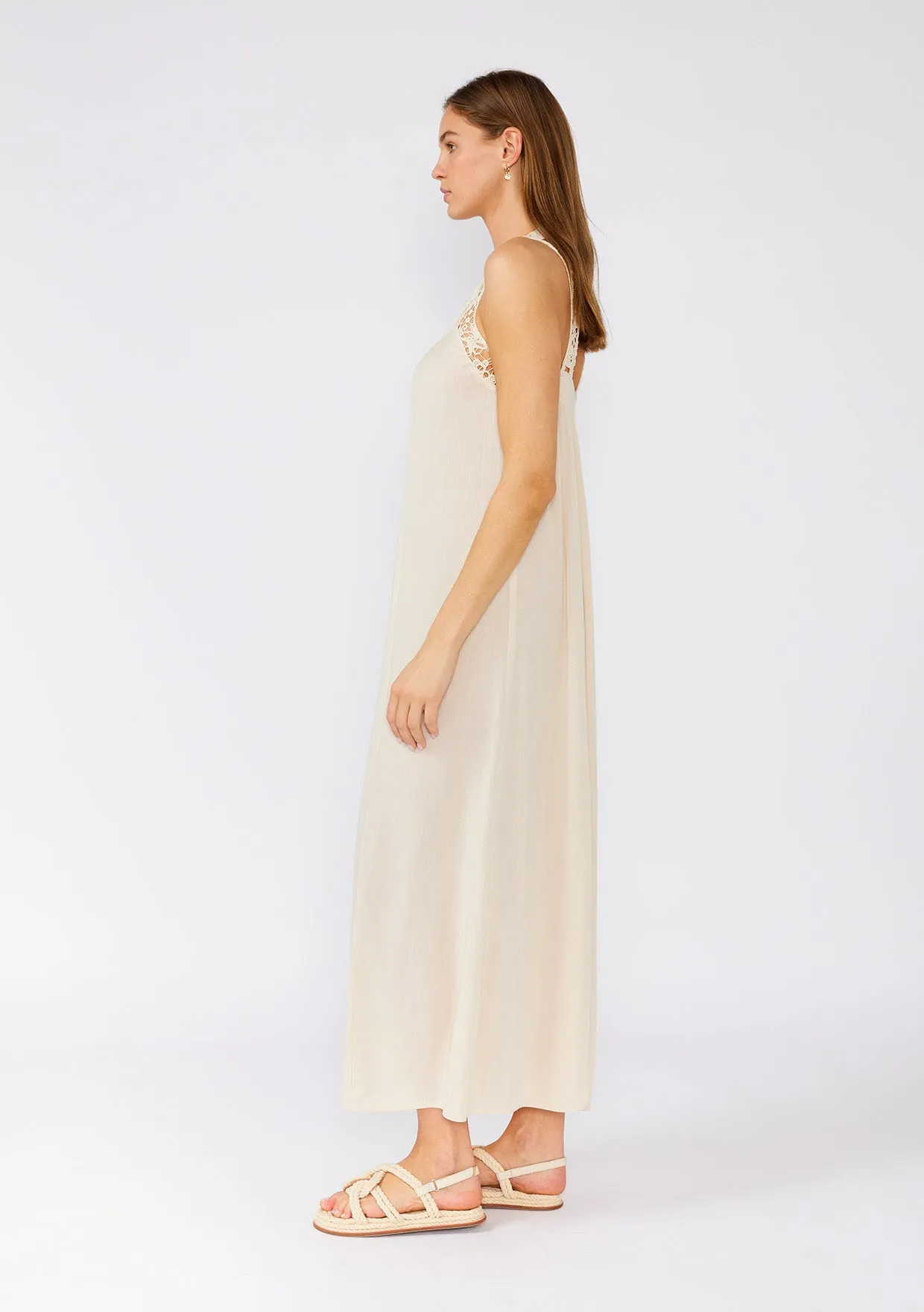 Solid Crochet Lace Sleeveless Maxi Dress