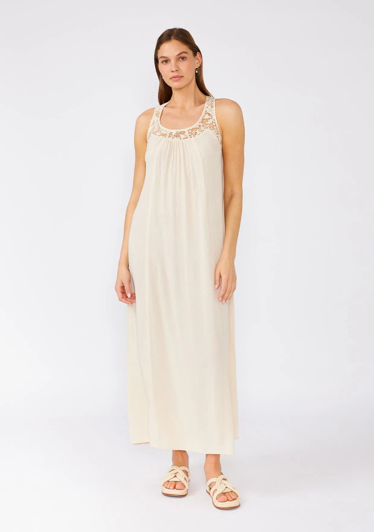 Solid Crochet Lace Sleeveless Maxi Dress