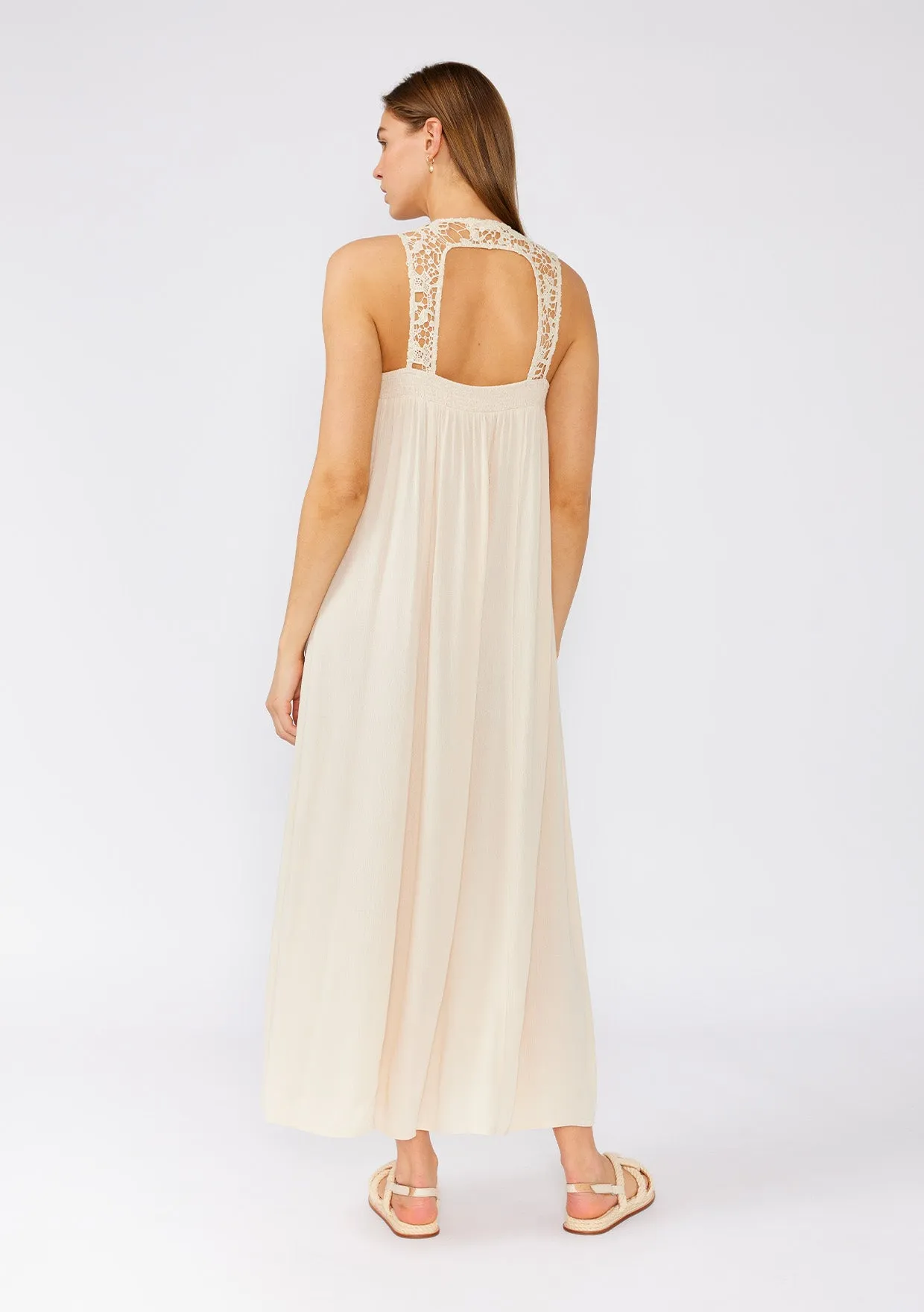 Solid Crochet Lace Sleeveless Maxi Dress