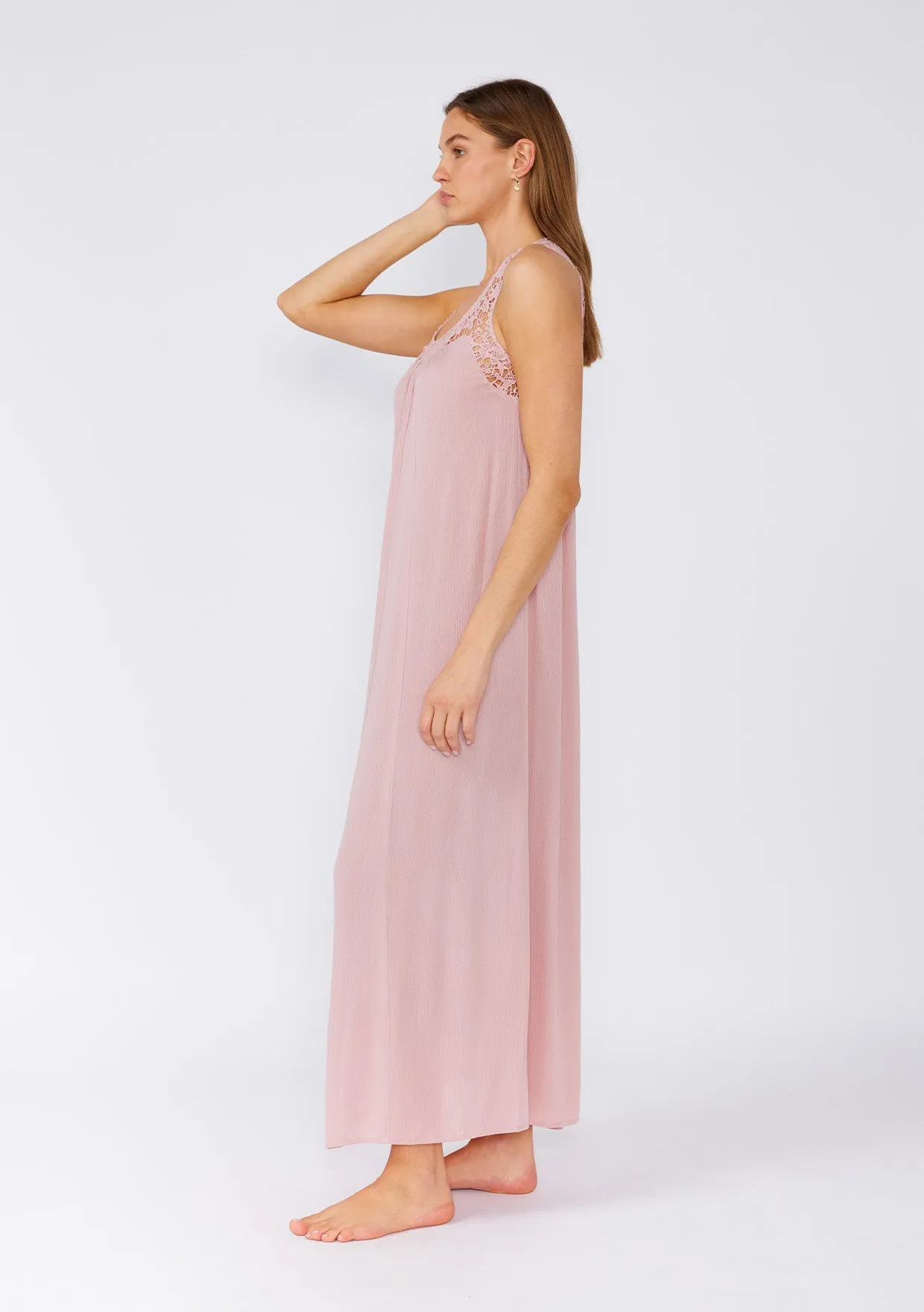 Solid Crochet Lace Sleeveless Maxi Dress