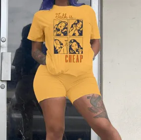Sports Cartoon Print High Waist Bodycon Pants Sets