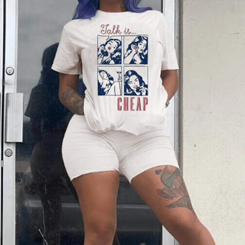 Sports Cartoon Print High Waist Bodycon Pants Sets