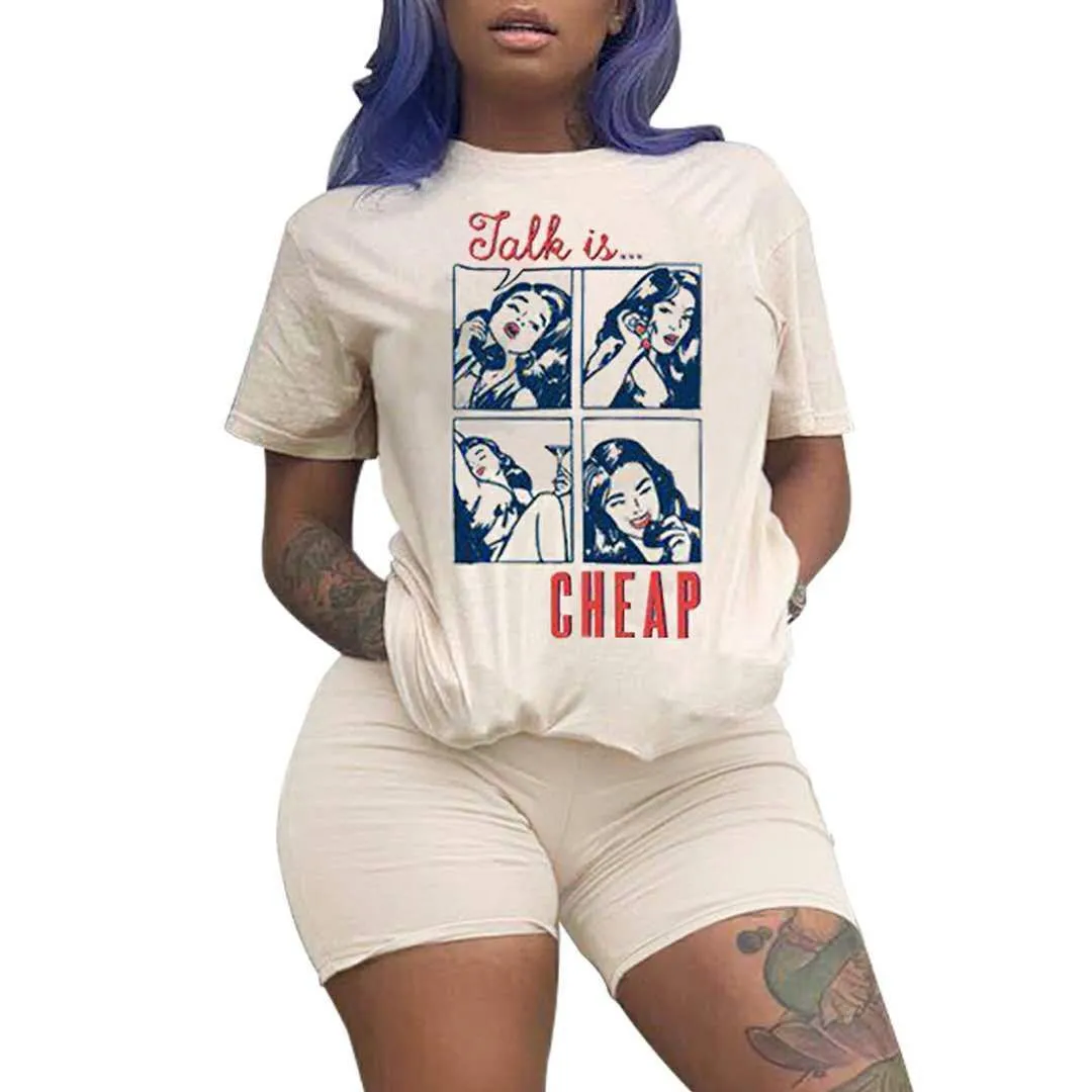 Sports Cartoon Print High Waist Bodycon Pants Sets