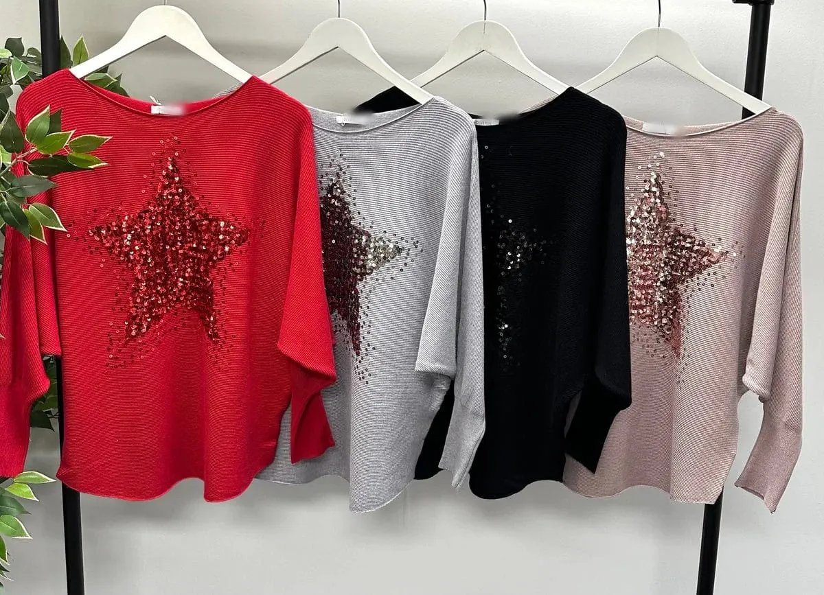 Starburst Sequin Jumper 8-16 Black