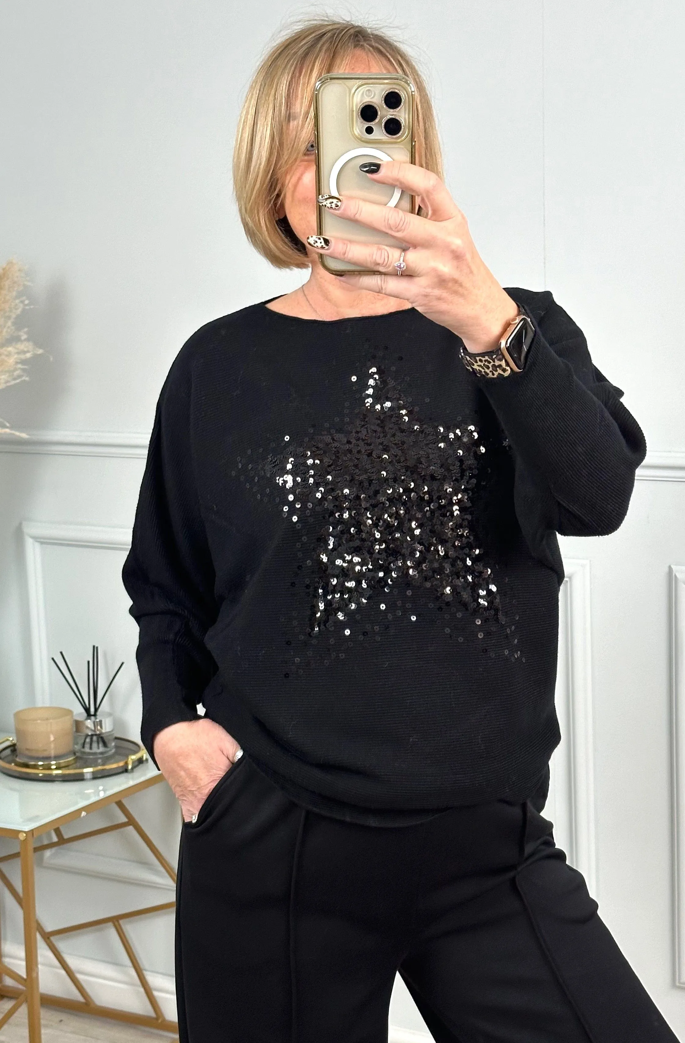 Starburst Sequin Jumper 8-16 Black