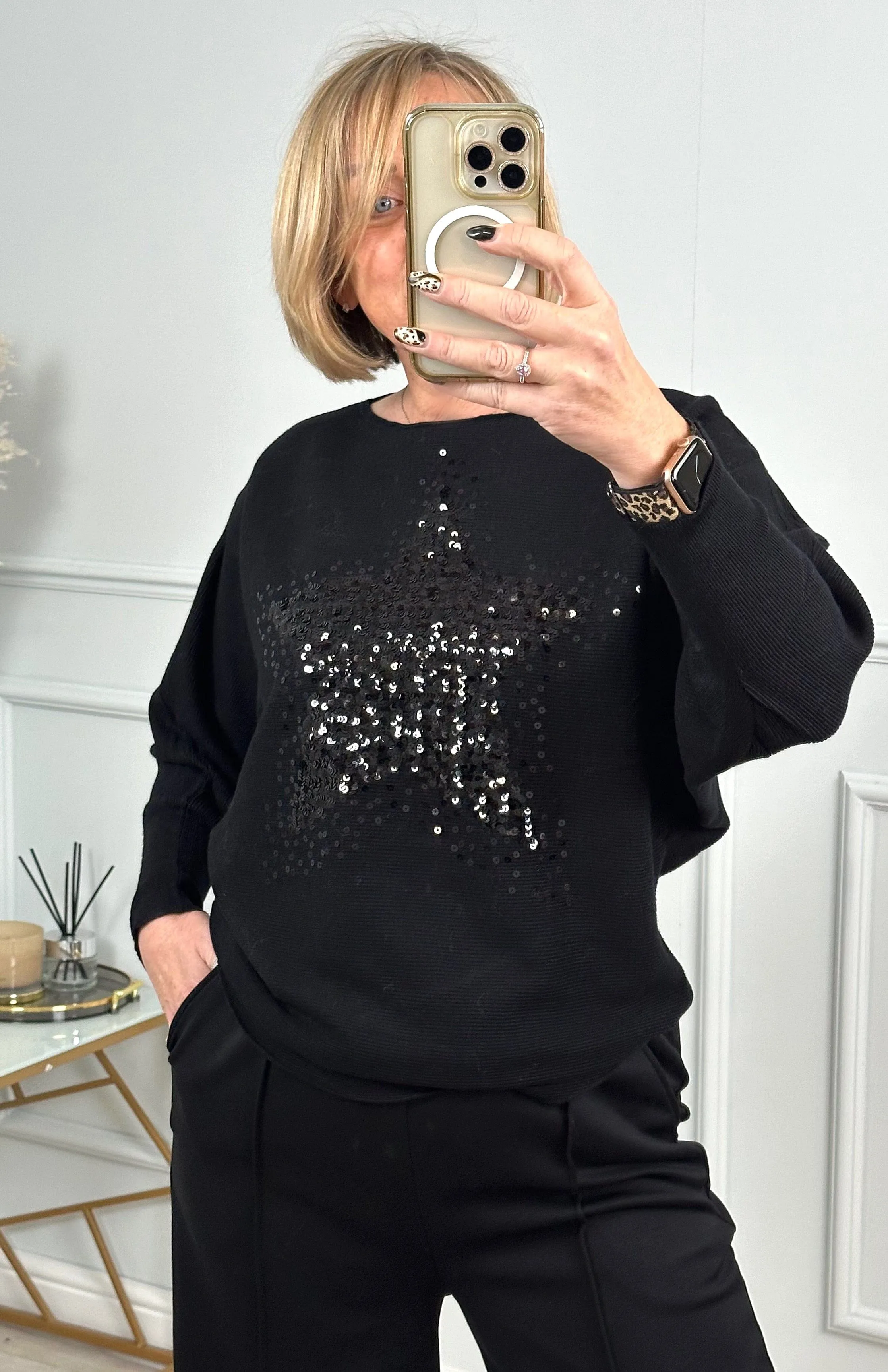 Starburst Sequin Jumper 8-16 Black