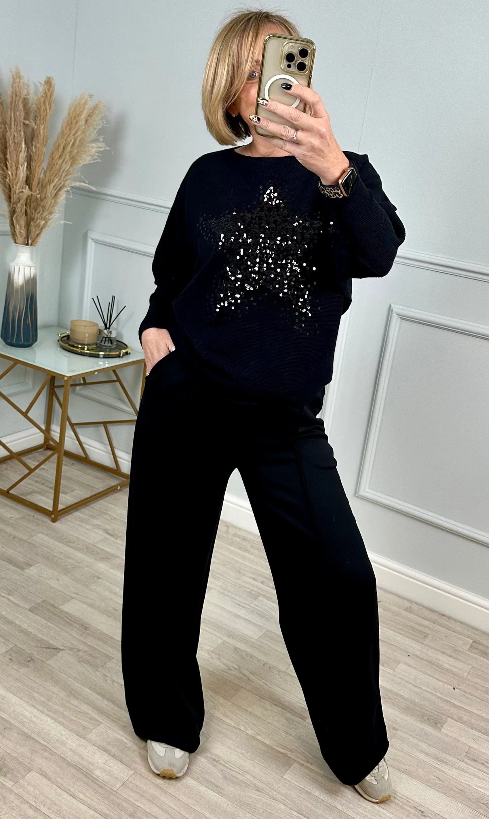 Starburst Sequin Jumper 8-16 Black