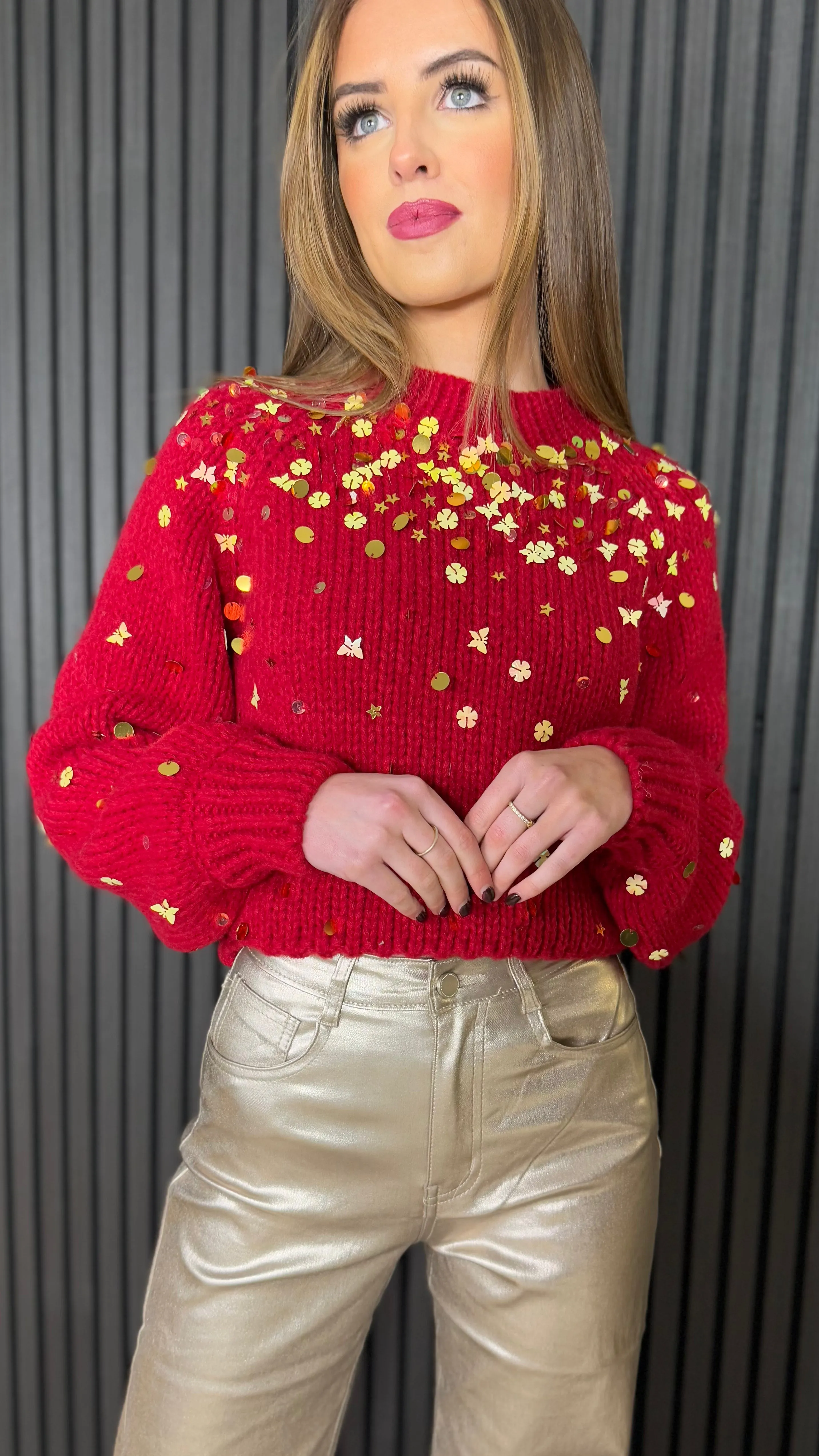 Susie Red Sparkling Gold Sequin Jumper