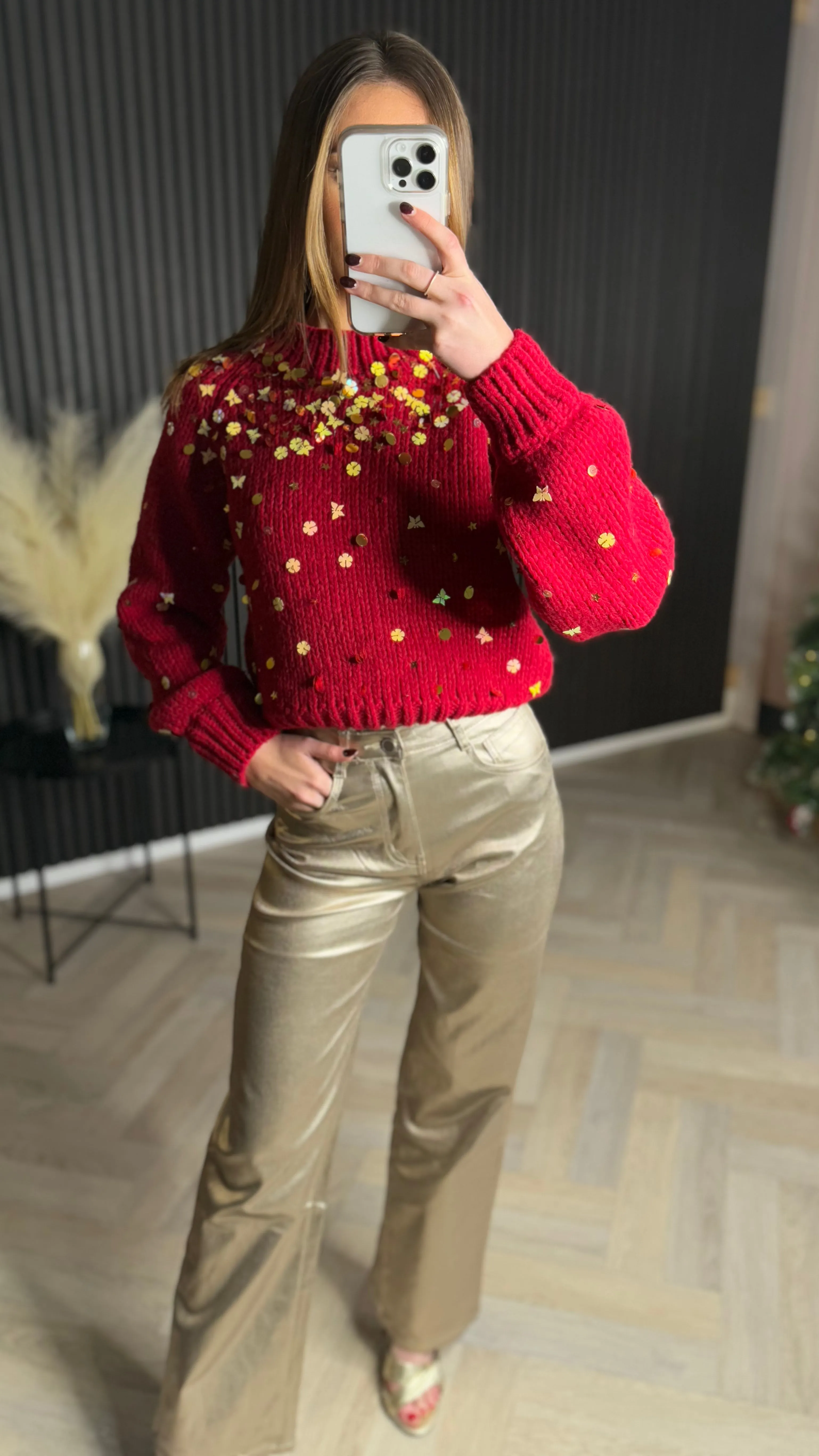 Susie Red Sparkling Gold Sequin Jumper
