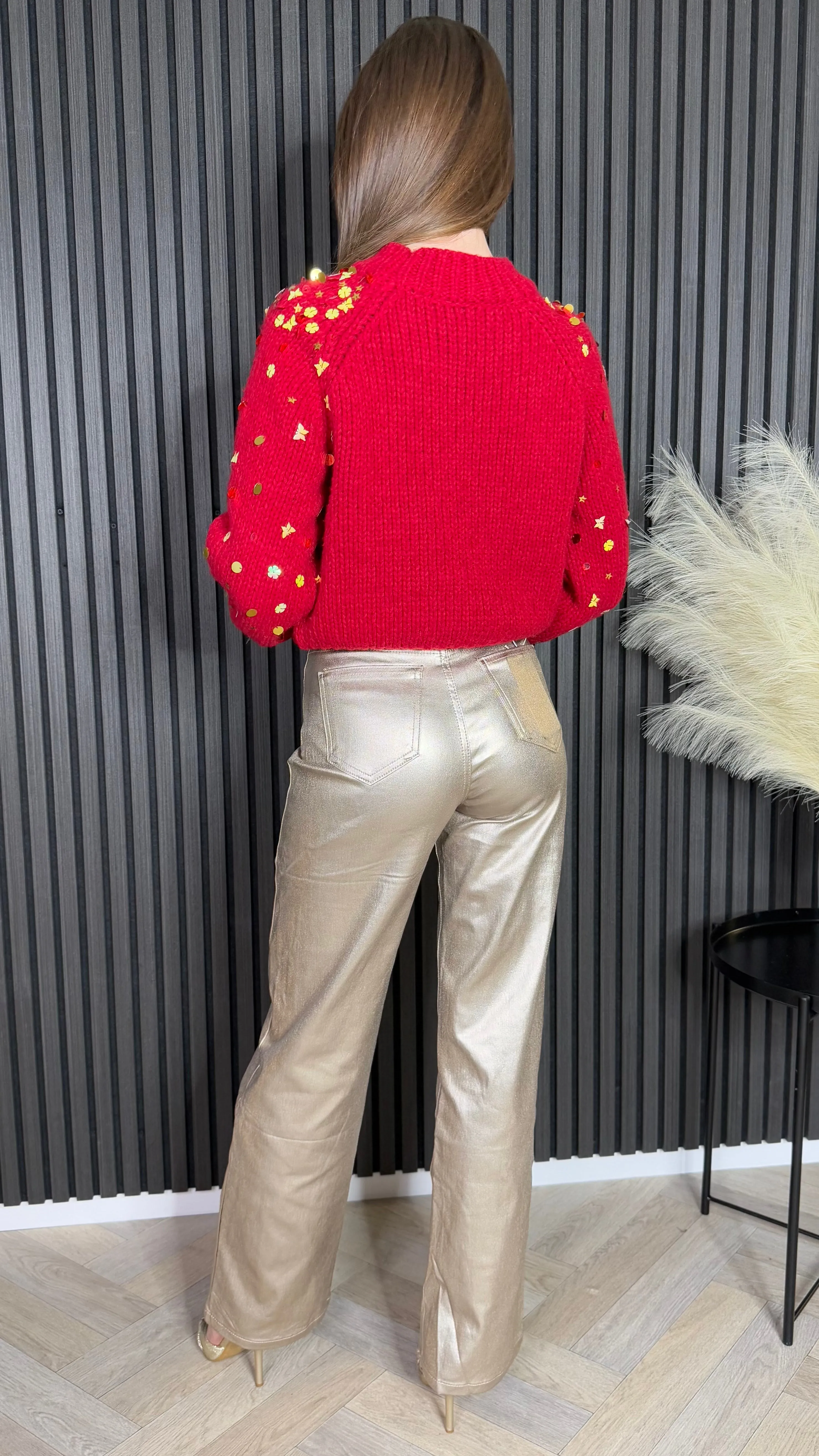 Susie Red Sparkling Gold Sequin Jumper