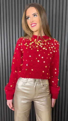 Susie Red Sparkling Gold Sequin Jumper