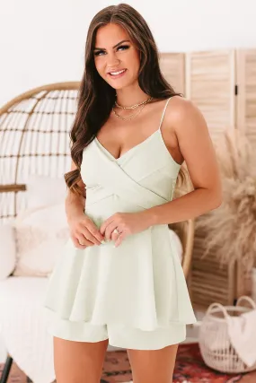 Take Me To Brunch Tiered Tie-Waist Romper (Sage)