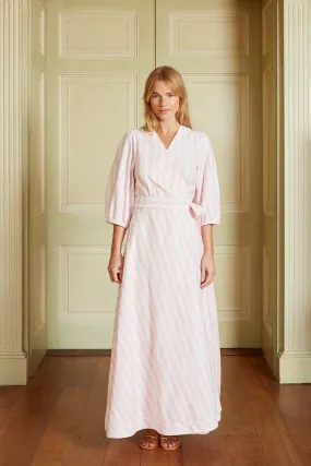 THE BORDER WRAP DRESS | Pink & White Stripe