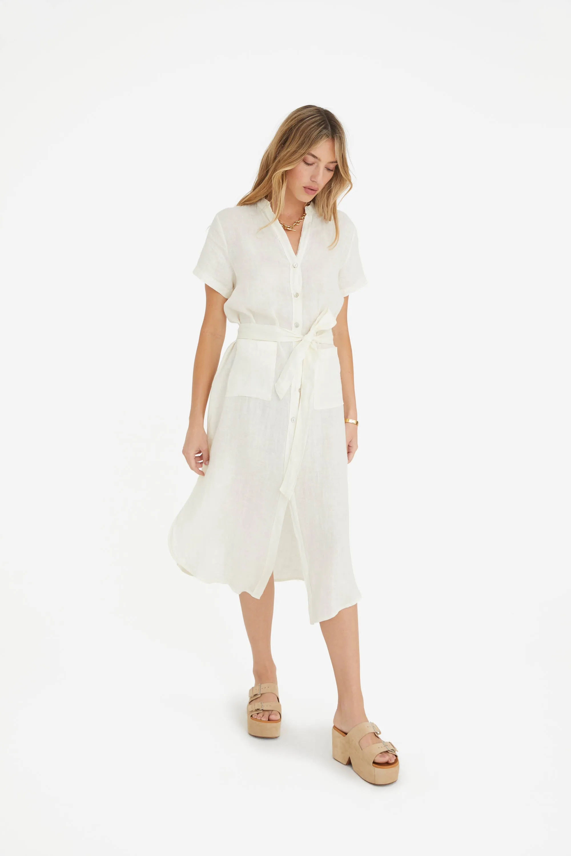The Rosemary Linen Dress in Ecru