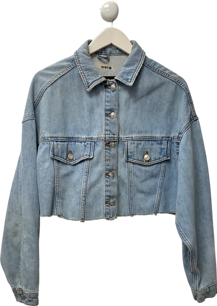 Topshop Blue Hacked Off Cropped Denim Jacket UK 10