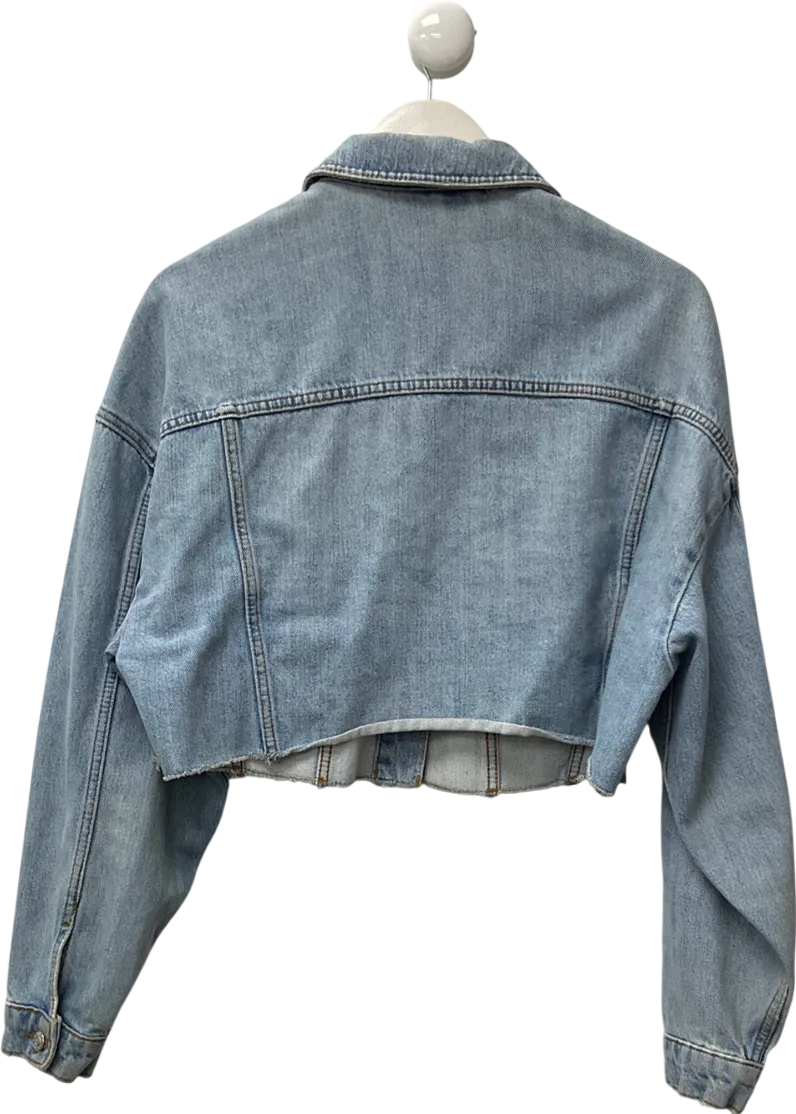 Topshop Blue Hacked Off Cropped Denim Jacket UK 10