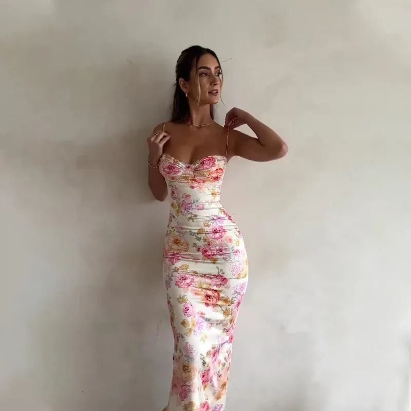 Trendy Floral Maxi Spaghetti Strap Dress