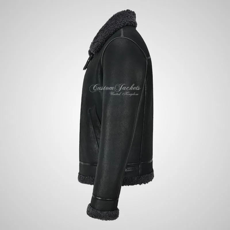 UMEA Men's Sheepskin Flying Jacket B3 Grey Curly Fur Shearling Jacket