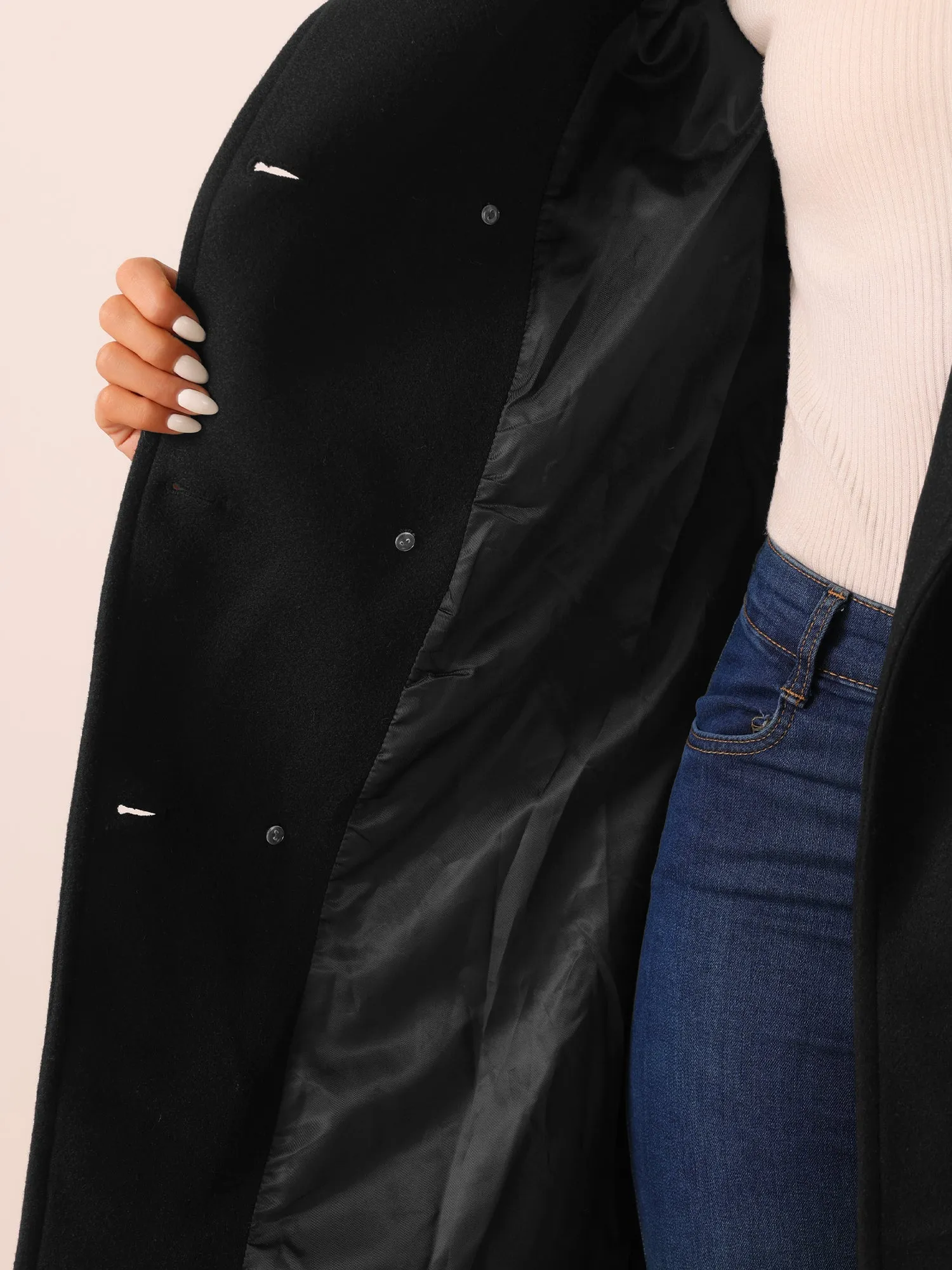 Women's Double Breasted Peacoat Fashion Winter Outwear Casual Collar Jackets with Pockets