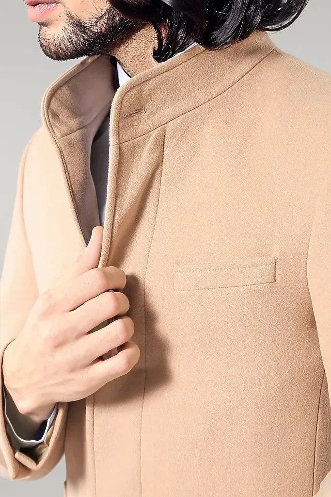 WSS Mandarin Collar Beige Men's Long Men's Coat  - Singen