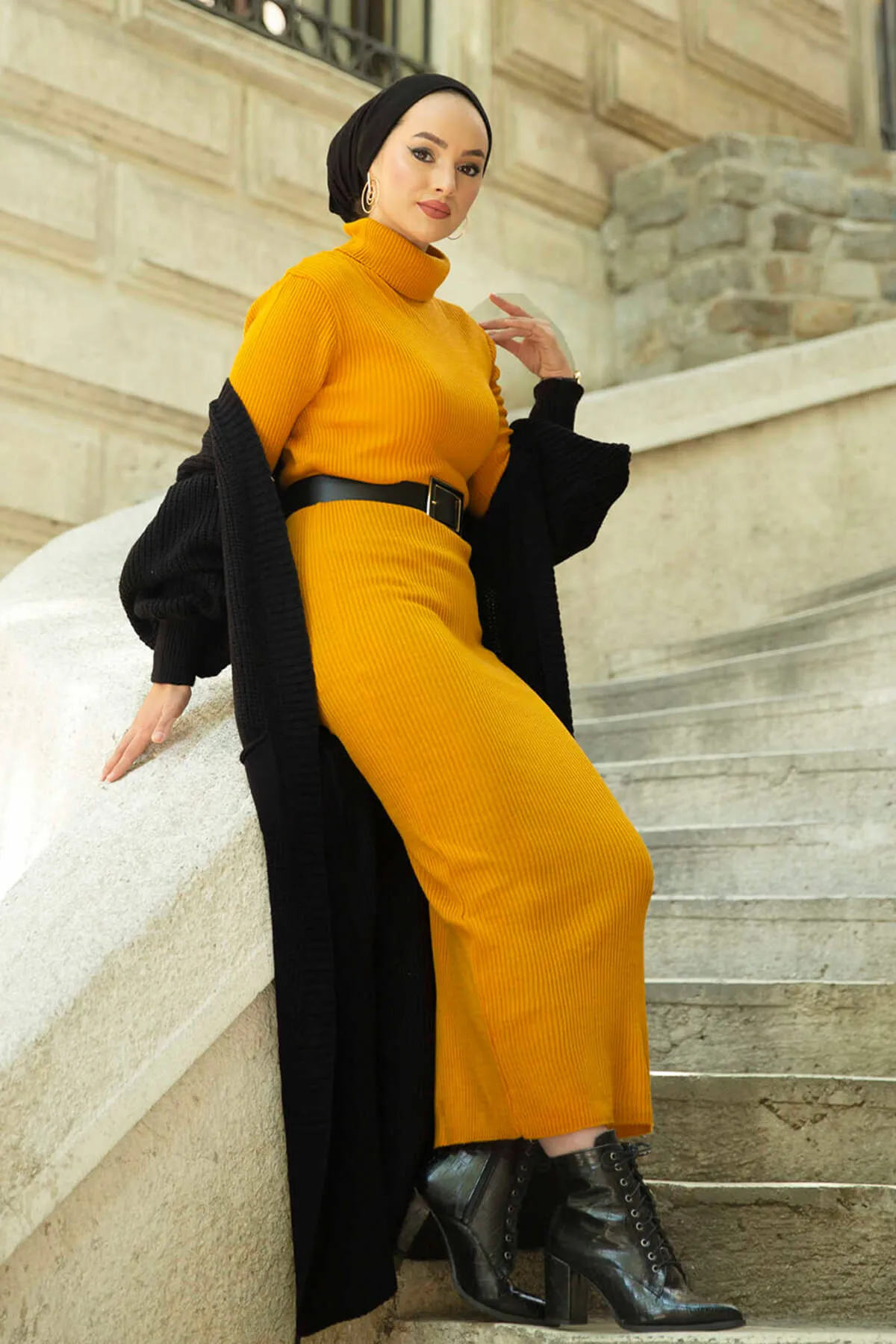 ZRF Women Polo Neck Knit Dress - Mustard - Lelystad