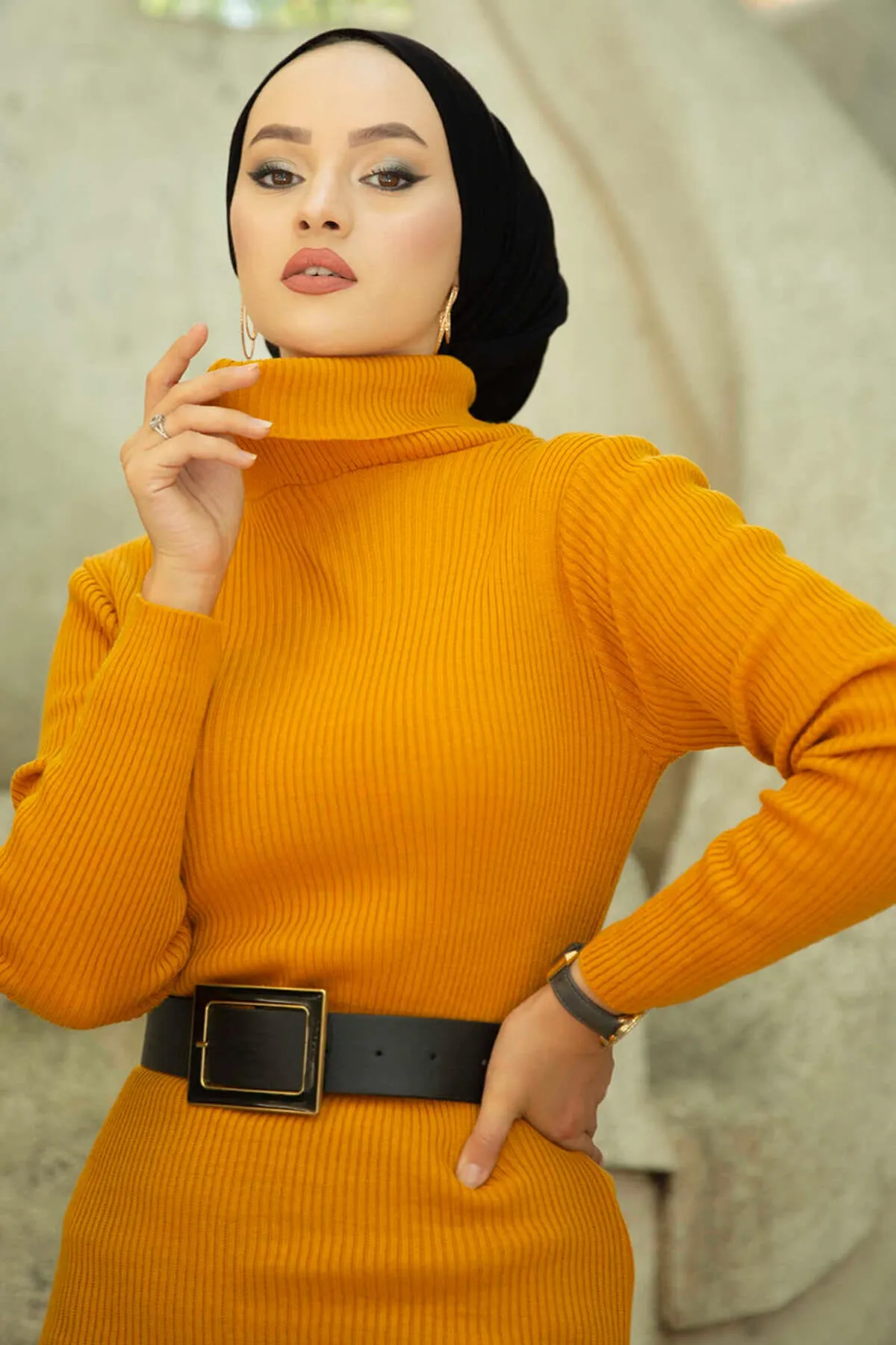 ZRF Women Polo Neck Knit Dress - Mustard - Lelystad